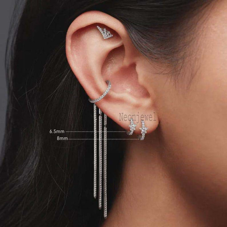 Diamond Star Eternity Hoop Earring 14K Solid Gold Lab Grown Diamond Star Eternity Clicker Piercing For Woman Sparkling Star Floral Hoop Gift