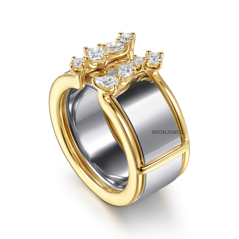 Crystal Smart Ring Cover for Oura, Gold Cluster Diamond Ring Shield, Double Row Open Front Protector