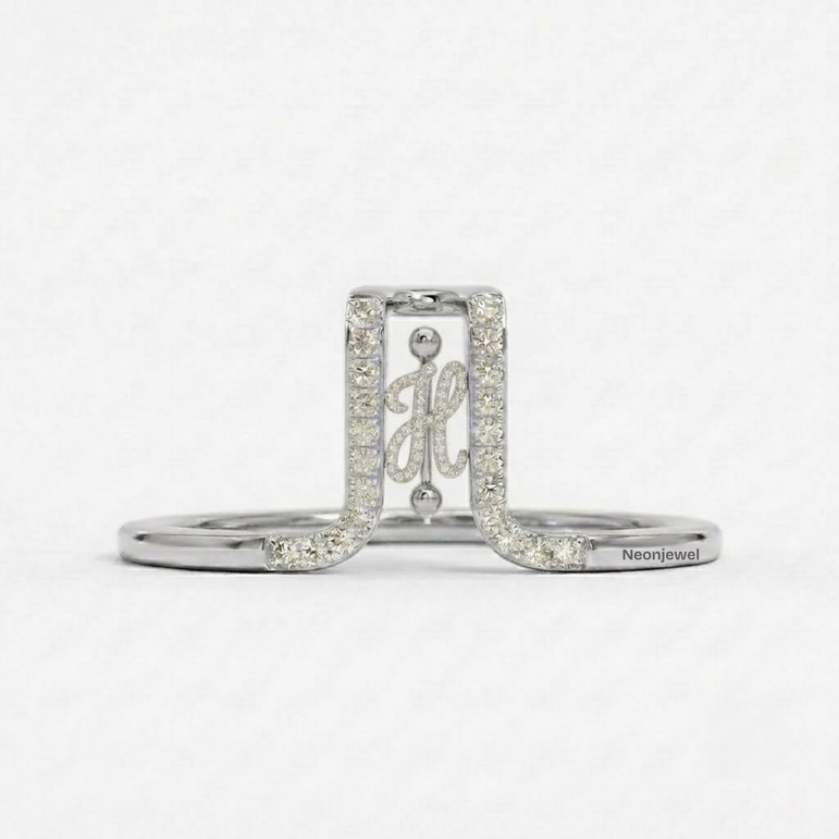 Crystal Initial H Ring Guard for Smart Ring • Custom Monogram Smart Ring Cover Gold Silver Rose • Pave Diamond Letter H Ring Protector