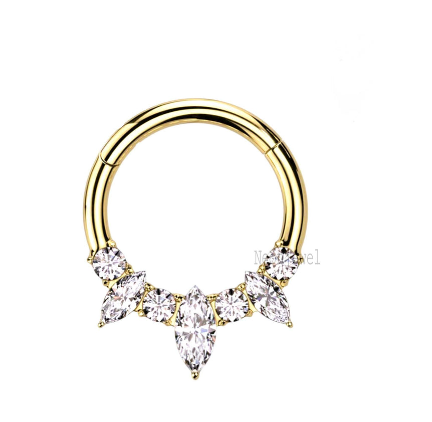 Grace 14K Solid Gold Septum Ring 16G | Dainty Septum Clicker Ring Nose Ring Clicker Minimalist Round Diamond Septum