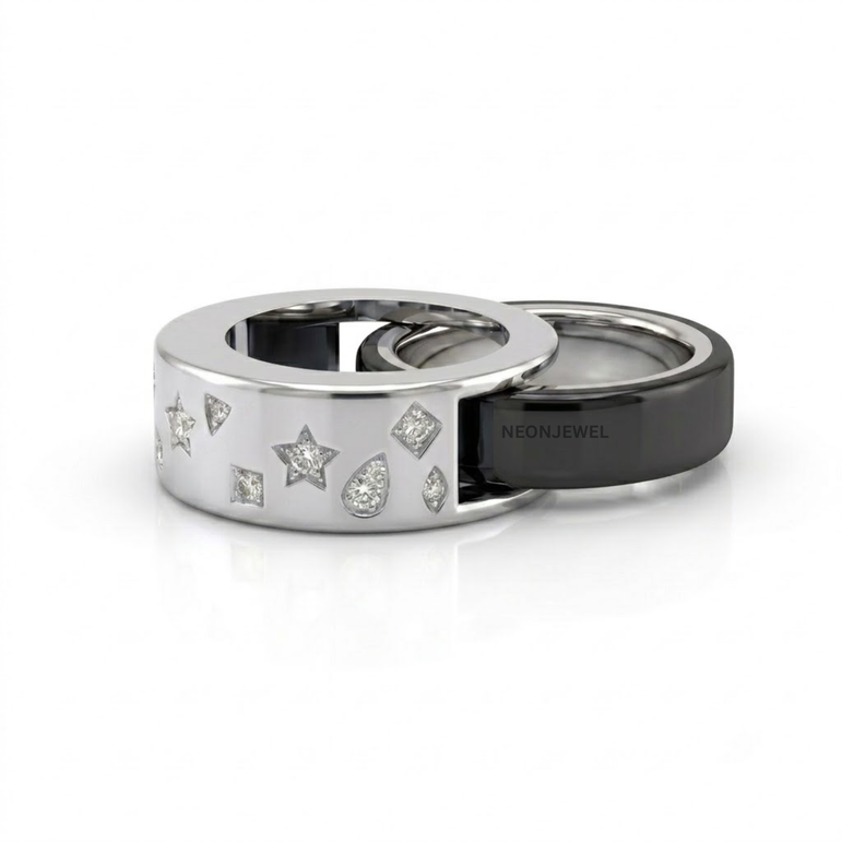 The "Stargazer" Oura Ring 4, 5 Cover – Satin Gold with Pavé Celestial Motifs