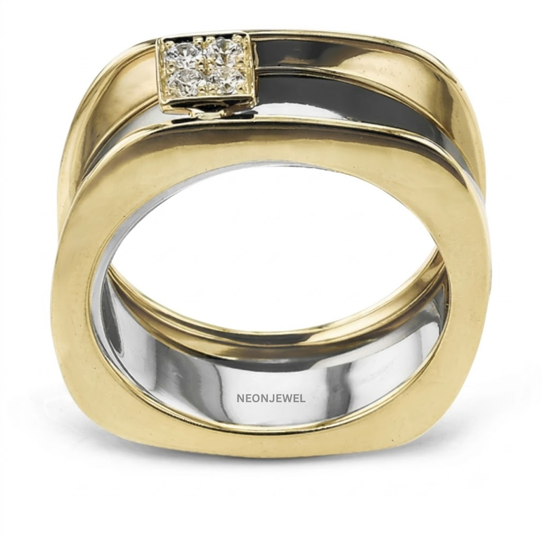 Luxury Soft Square Smart Ring Cover Jacket | Two-Tone Contemporary Ring Enhancer | Elegant Geometric Statement Ring Guard