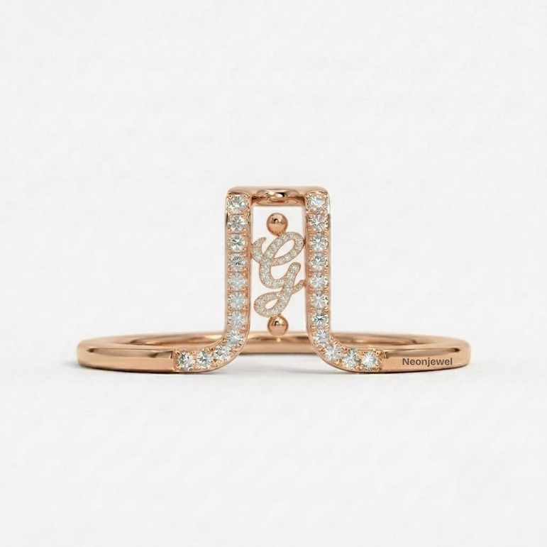 Crystal Initial G Ring Guard for Smart Ring • Custom Monogram Smart Ring Cover Gold Silver Rose • Pave Diamond Letter G Ring Protector