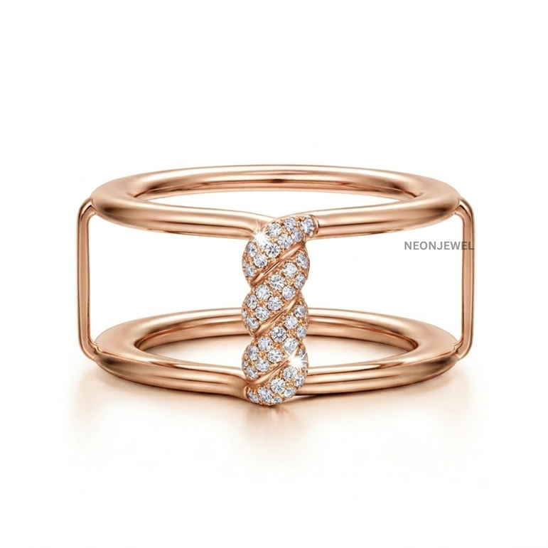 Gold Twisted Pave Cover for Oura Ring, Crystal Rope Smart Ring Protector, Double Band Tracker Shield, Luxury Diamond Styling Sleeve