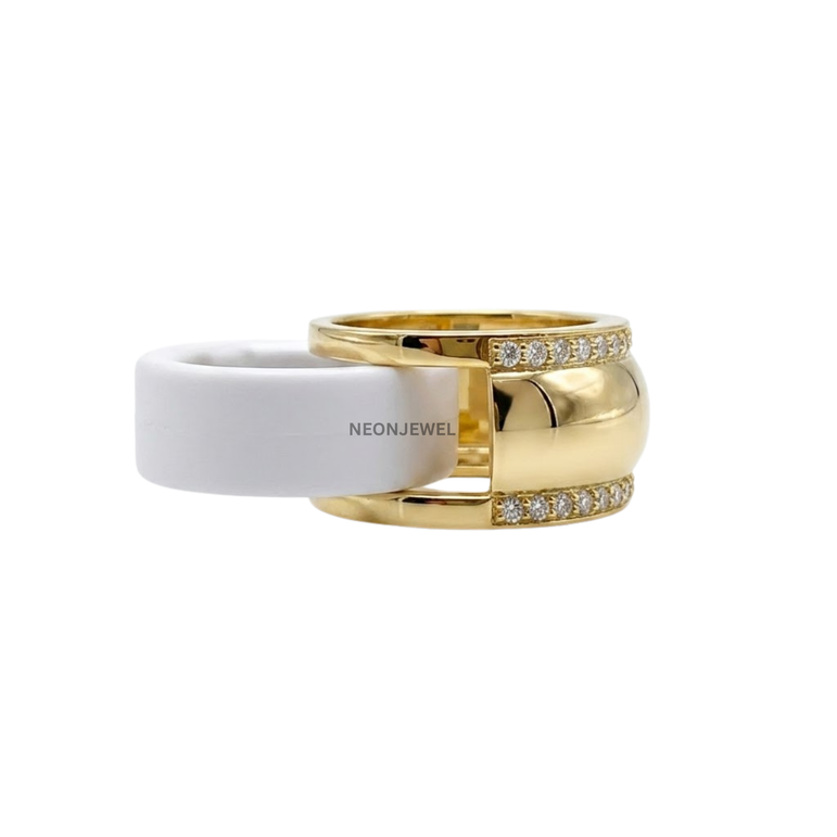 Contoured Gold Oura Ring Cover | Luxury Dual-Row Pavé Crystal Smart Ring Protector