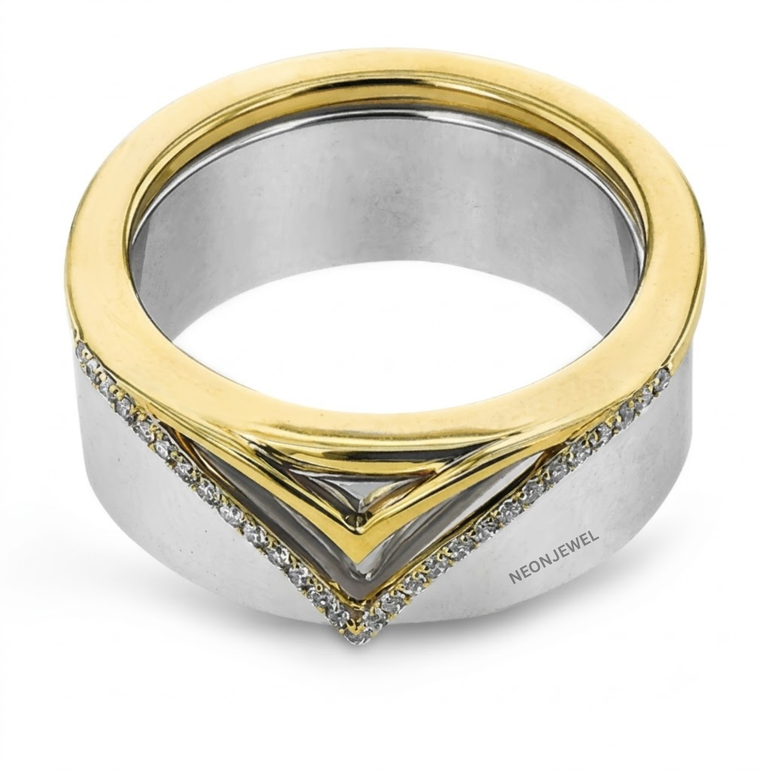 Chevron Smart Ring Cover, Two-Tone V-Shape Geometric Tracker Shield, Diamond Accent Minimalist Ring Guard, Tech Jewelry Sleeve