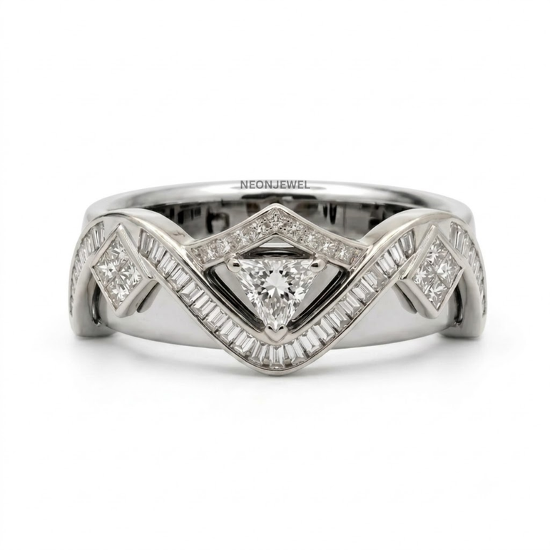 Trillion Cut Moissanite Smart Ring Cover • Geometric Baguette & Square Diamond Ring Guard • Architectural Protector Jacket for Tech Rings