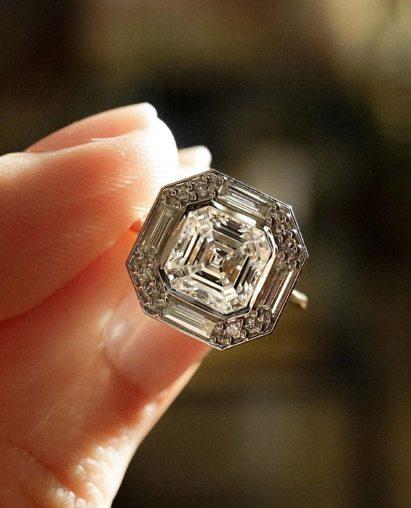 Halo Asscher Cut Moissanite Engagement Ring Ct Asscher Wedding Ri