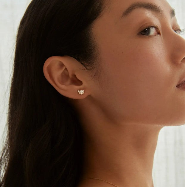 Bezel Set Round Diamond Cluster Stud Earring Lab Grown Diamond Dainty Minimalist Everyday Wear Stacking Piercing