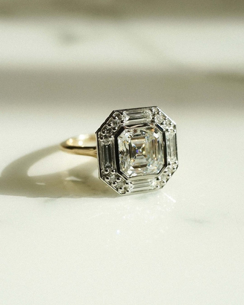 Halo Asscher Cut Moissanite Engagement Ring Ct Asscher