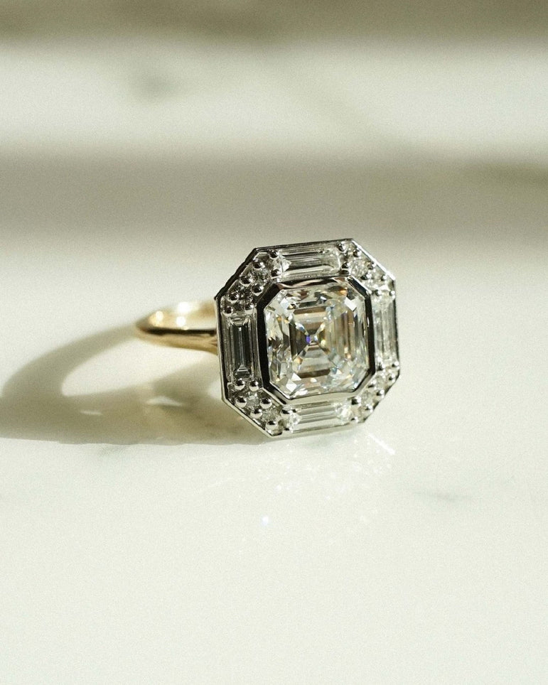 Halo Asscher Cut Moissanite Engagement Ring 2.20 Ct Asscher Wedding Ring Vintage Moissanite Ring