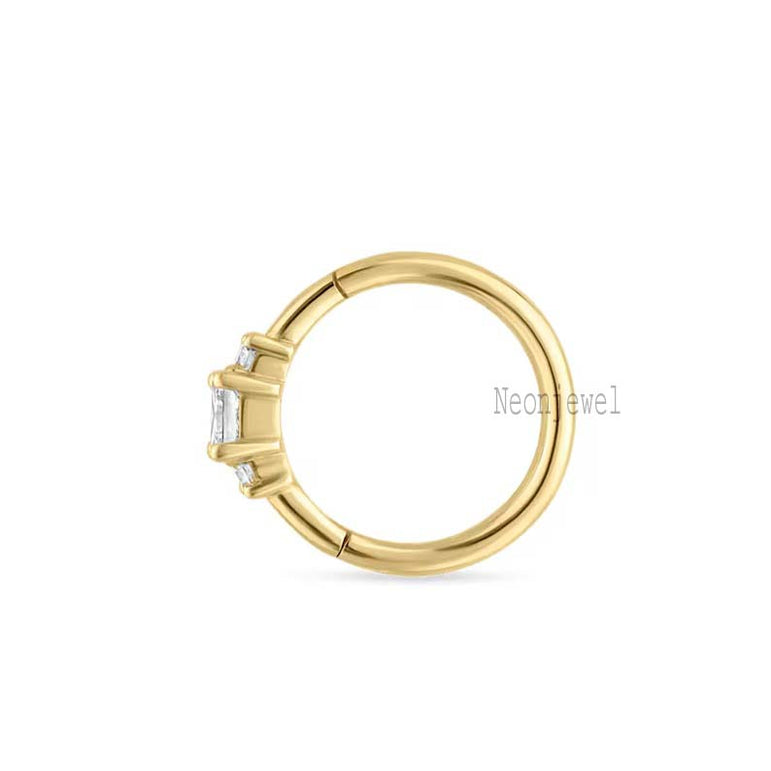 2mm Diamond Princess Hoop Earring 14K Solid Gold piercing 8mm clicker ring Single Labgrown Diamond Hoop Earring Worn with any charms Clicker
