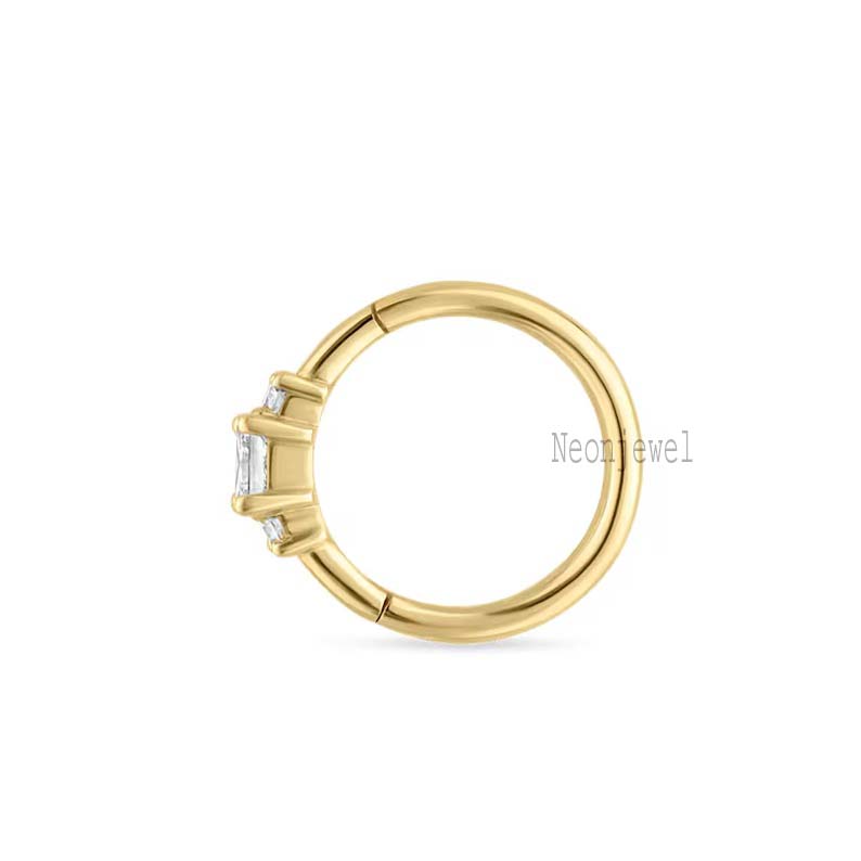 2mm Diamond Princess Hoop Earring 14K Solid Gold piercing 8mm clicker ring Single Labgrown Diamond Hoop Earring Worn with any charms Clicker