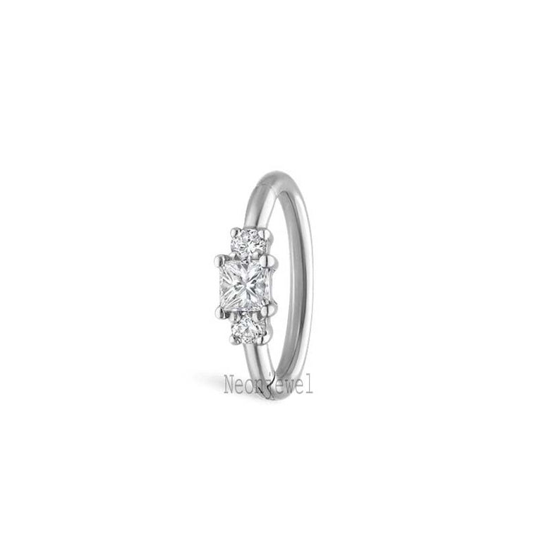 2mm Diamond Princess Hoop Earring 14K Solid Gold piercing 8mm clicker ring Single Labgrown Diamond Hoop Earring Worn with any charms Clicker