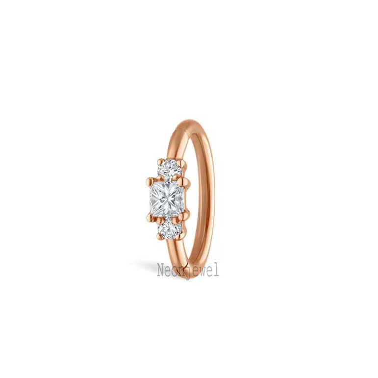 2mm Diamond Princess Hoop Earring 14K Solid Gold piercing 8mm clicker ring Single Labgrown Diamond Hoop Earring Worn with any charms Clicker