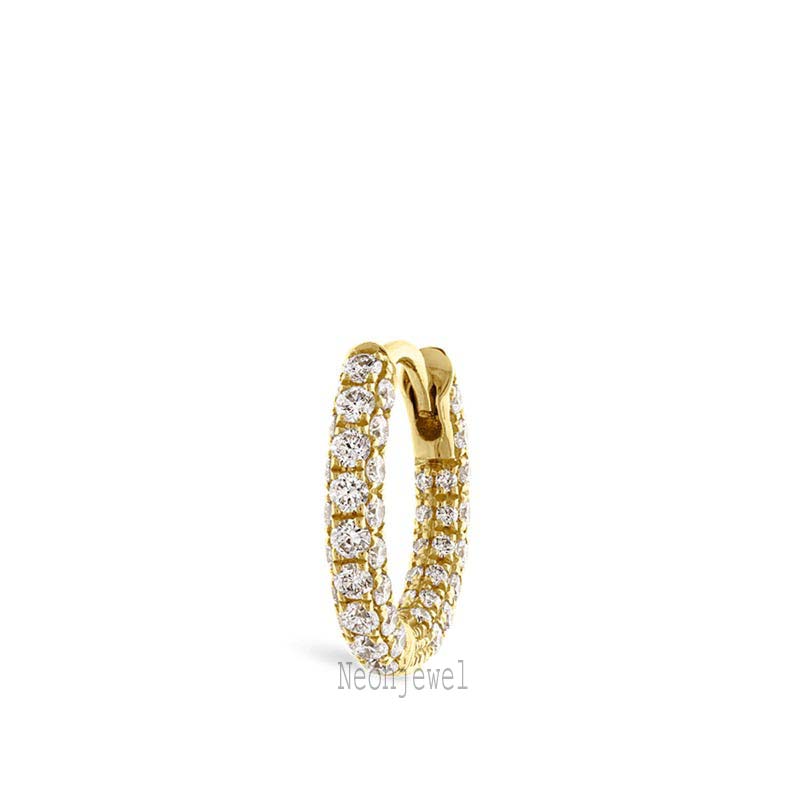 14K Gold Lab-Grown Diamond Hoop Earring: Five Row Pavé Huggie