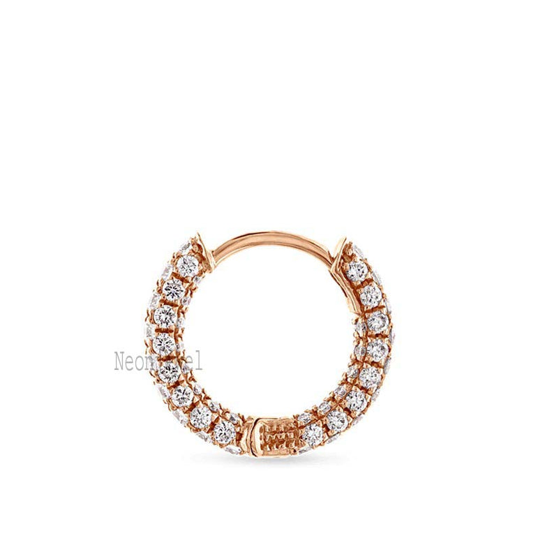 14K Gold Lab-Grown Diamond Hoop Earring: Five Row Pavé Huggie