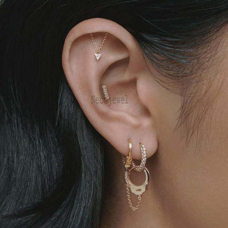 14K Gold Lab-Grown Diamond Hoop Earring: Five Row Pavé Huggie