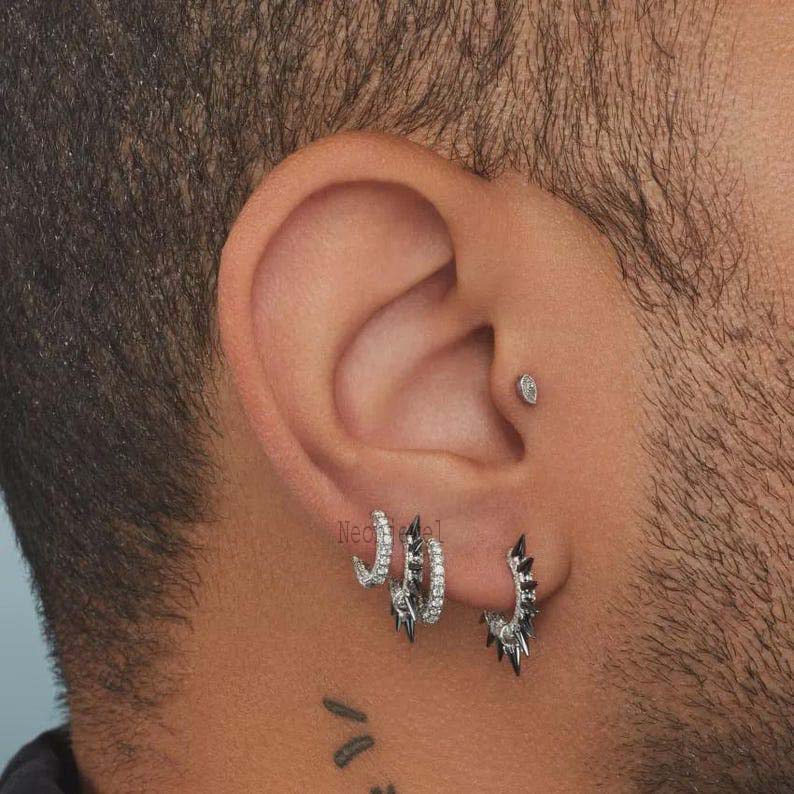 14K Gold Lab-Grown Diamond Hoop Earring: Five Row Pavé Huggie