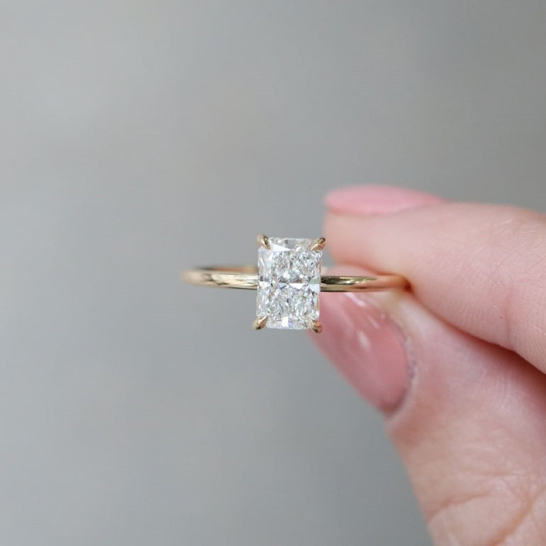 Radiant Cut Moissanite Diamond Solitaire Engagement Ring