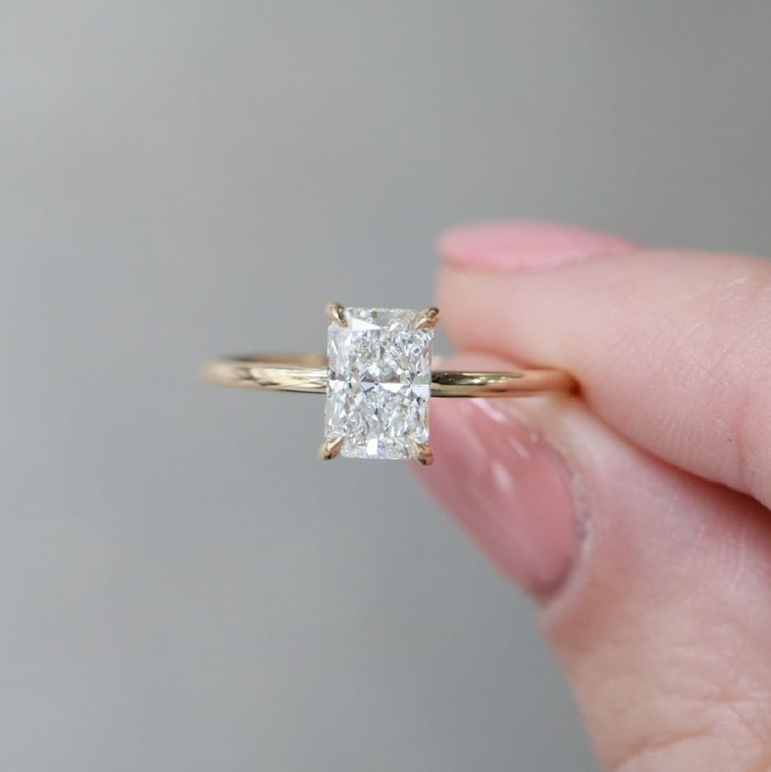 Radiant Cut Moissanite Diamond Solitaire Engagement Ring