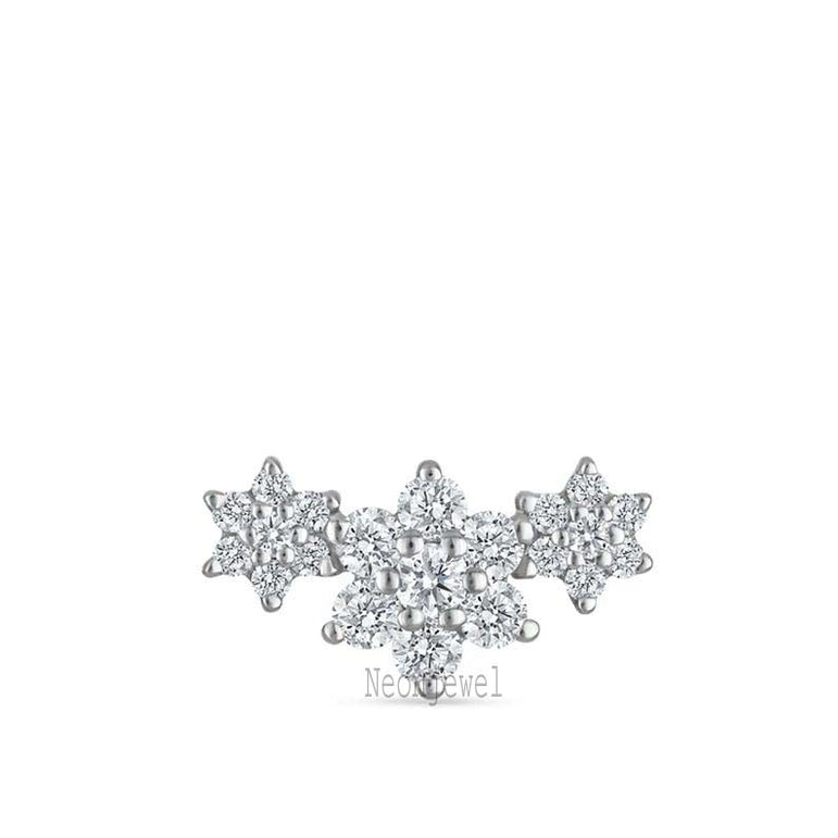 14K Solid Gold Diamond Flower Garland Stud Earring: Single Earring For Her Threaded Piercing
