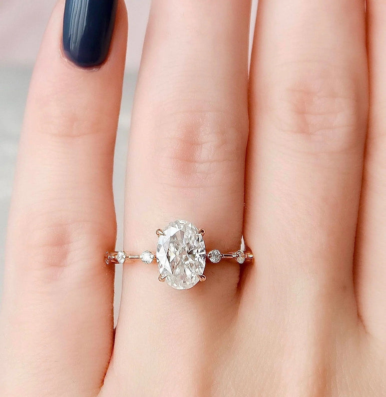 Oval Cut Moissanite Engagement Ring Dainty Oval Diamond Wedding Ring