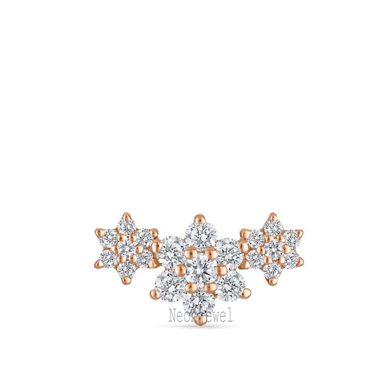 14K Solid Gold Diamond Flower Garland Stud Earring: Single Earring For Her Threaded Piercing
