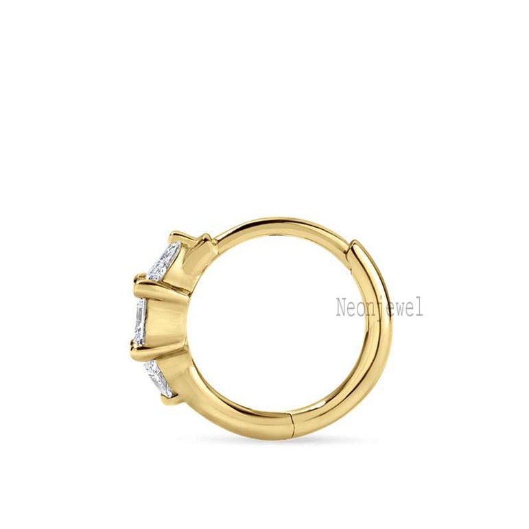 3mm Diamond Princess Triangle Hoop Earring 14K Solid Gold piercing Single Labgrown Diamond Hoop Earring Worn with any charms, Clicker For Her