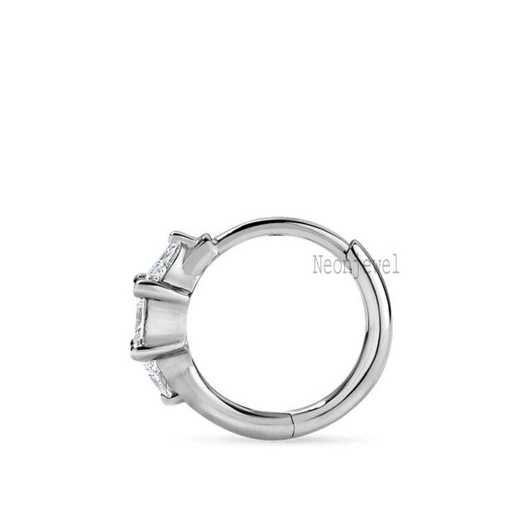 3mm Diamond Princess Triangle Hoop Earring 14K Solid Gold piercing Single Labgrown Diamond Hoop Earring Worn with any charms, Clicker For Her