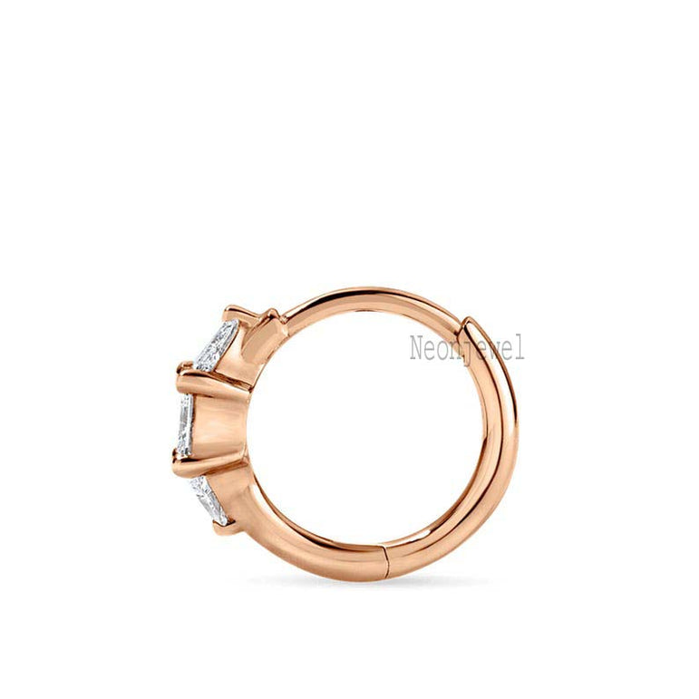 3mm Diamond Princess Triangle Hoop Earring 14K Solid Gold piercing Single Labgrown Diamond Hoop Earring Worn with any charms, Clicker For Her