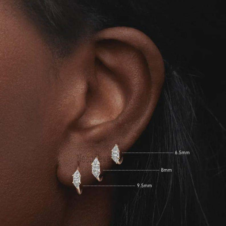 3mm Diamond Princess Triangle Hoop Earring 14K Solid Gold piercing Single Labgrown Diamond Hoop Earring Worn with any charms, Clicker For Her