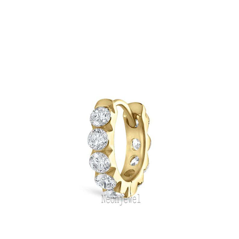 Single Invisible Set Diamond Eternity Hoop Earring 3 MM Labgrown Eternity Hoop Earring Round Diamond Hoop For Women 14K Solid Gold Hoop