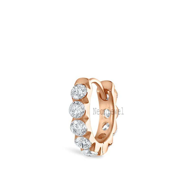 Single Invisible Set Diamond Eternity Hoop Earring 3 MM Labgrown Eternity Hoop Earring Round Diamond Hoop For Women 14K Solid Gold Hoop