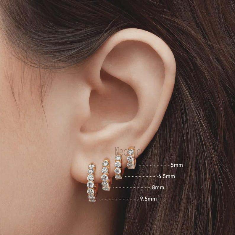 Single Invisible Set Diamond Eternity Hoop Earring 3 MM Labgrown Eternity Hoop Earring Round Diamond Hoop For Women 14K Solid Gold Hoop