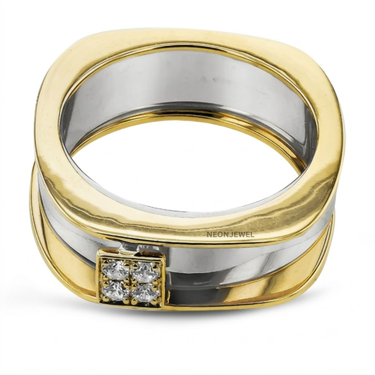 Luxury Soft Square Smart Ring Cover Jacket | Two-Tone Contemporary Ring Enhancer | Elegant Geometric Statement Ring Guard