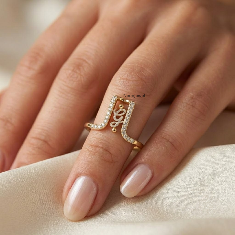 Crystal Initial G Ring Guard for Smart Ring • Custom Monogram Smart Ring Cover Gold Silver Rose • Pave Diamond Letter G Ring Protector