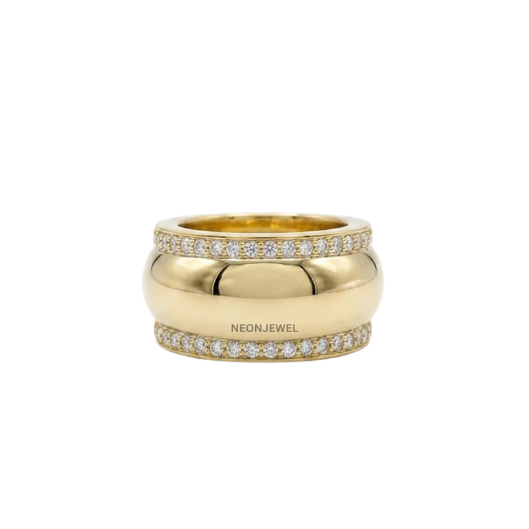 Contoured Gold Oura Ring Cover | Luxury Dual-Row Pavé Crystal Smart Ring Protector