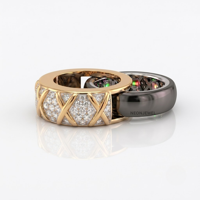 Luxury Cross Pattern Ring Cover • Gold Pave Smart Ring Enhancer Jacket • Modern Lattice Ring Shield • Premium Tech Accessory