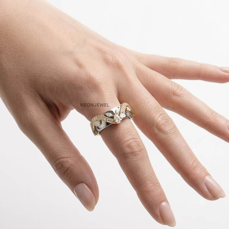 Teardrop Ring Cover • Gold Chevron Smart Ring Enhancer Jacket • Modern Crown Ring Guard