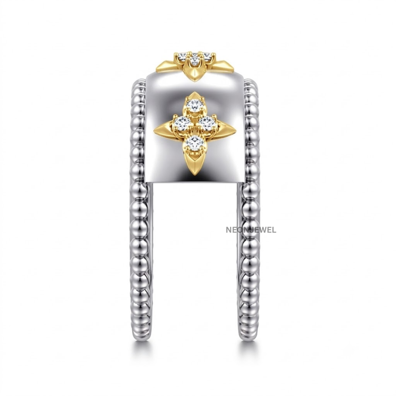Two Tone Cover for Oura Ring, Silver Wide Smart Ring Protector, Gold Star Cluster Tracker Shield, Monogram Style Smart Ring Sleeve