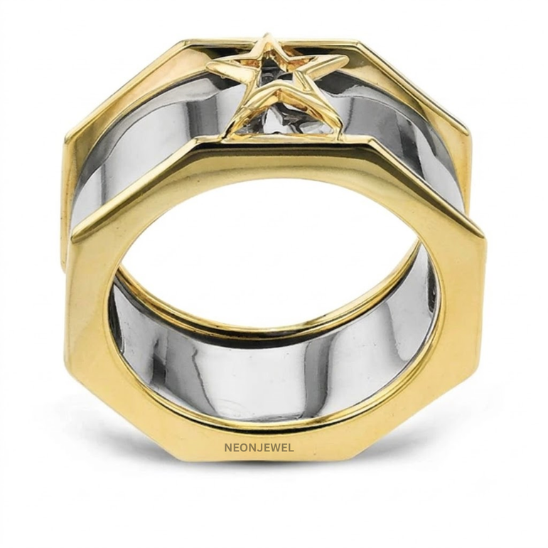 Geometric Smart Ring Cover | Hexagon Outer Frame Smart Ring Protector Jacket | Gold Open Heart Ring Enhancer Band | Minimalist Silver Statement Ring Guard