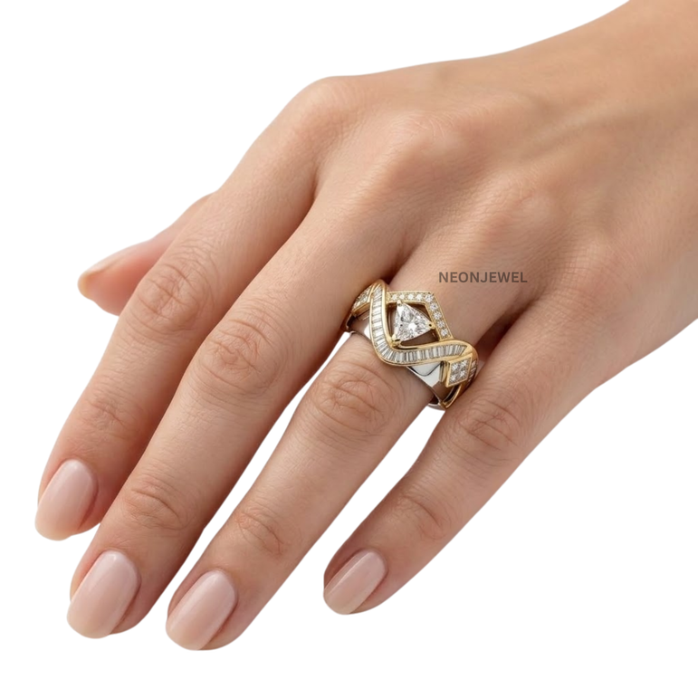 Trillion Cut Moissanite Smart Ring Cover • Geometric Baguette & Square Diamond Ring Guard • Architectural Protector Jacket for Tech Rings