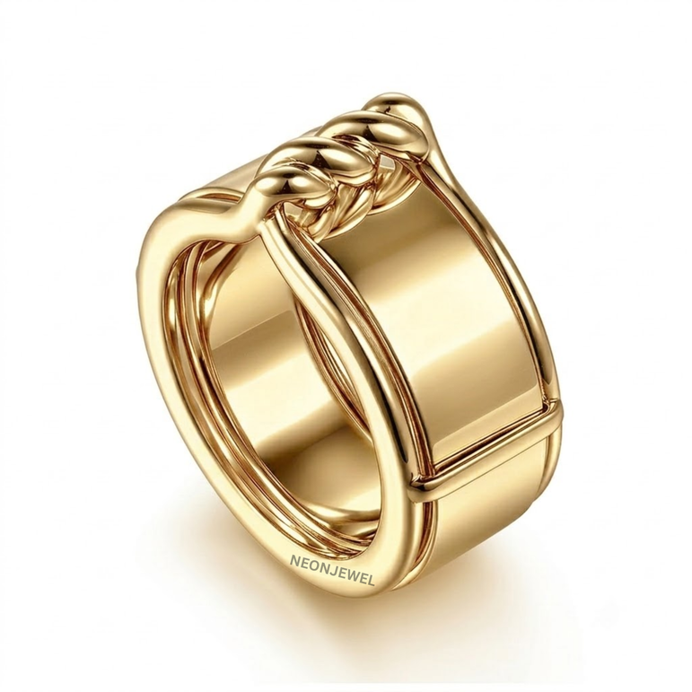 Gold Twisted Rope Cover for Oura Ring, Smooth Double Band Smart Ring Protector
