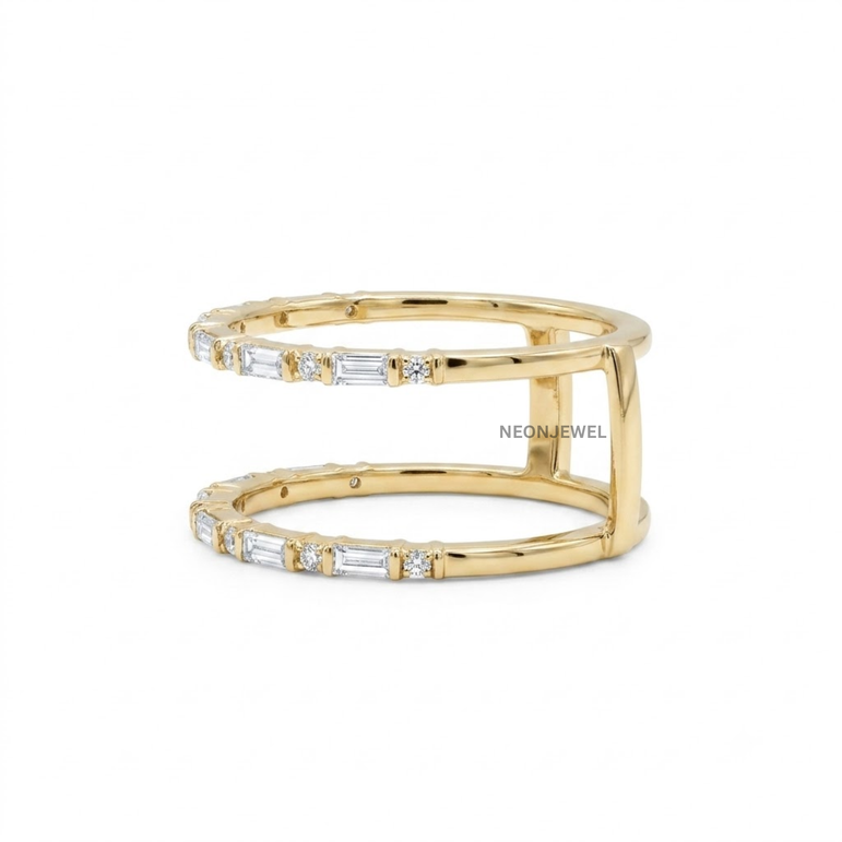 Baguette Cut CZ Oura Ring Cover Set | Dual Border Smart Ring Enhancer Bands | Sparkly Eternity Smart Ring Protector