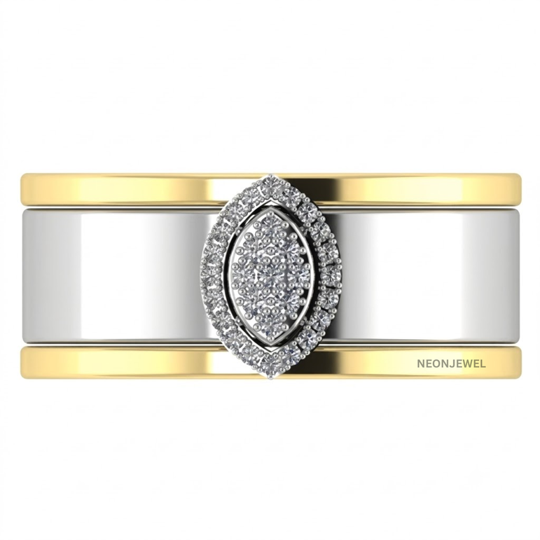Premium Smart Ring Decorative Cover, Two-Tone Gold and Silver Shield with Marquise Diamond Element, Statement Protective Smart Ring Band