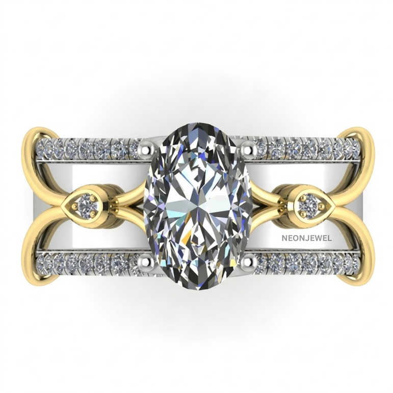 Two-Tone Engagement Ring Cover for Smart Ring | Oval Cut Moissanite Ring Enhancer Band | Silver & Gold Smart Ring Protector Jacket