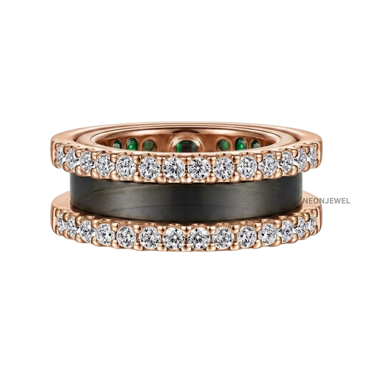 Double Row Moissanite Ring Enhancer Gold, Dual Band Ring Guard for Smart Rings, Sparkling Eternity Stackable Ring Jacket