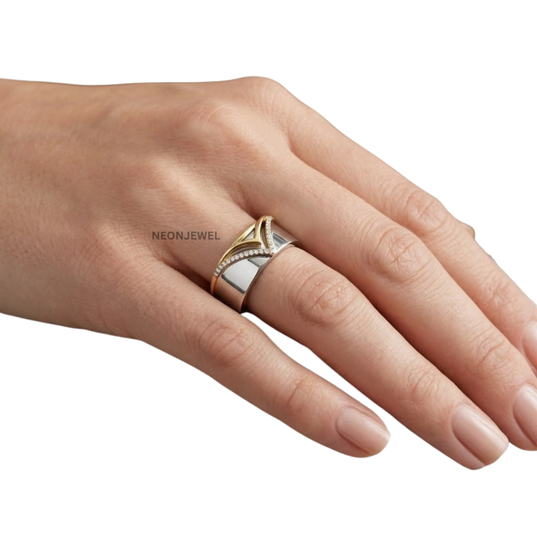 Chevron Smart Ring Cover, Two-Tone V-Shape Geometric Tracker Shield, Diamond Accent Minimalist Ring Guard, Tech Jewelry Sleeve