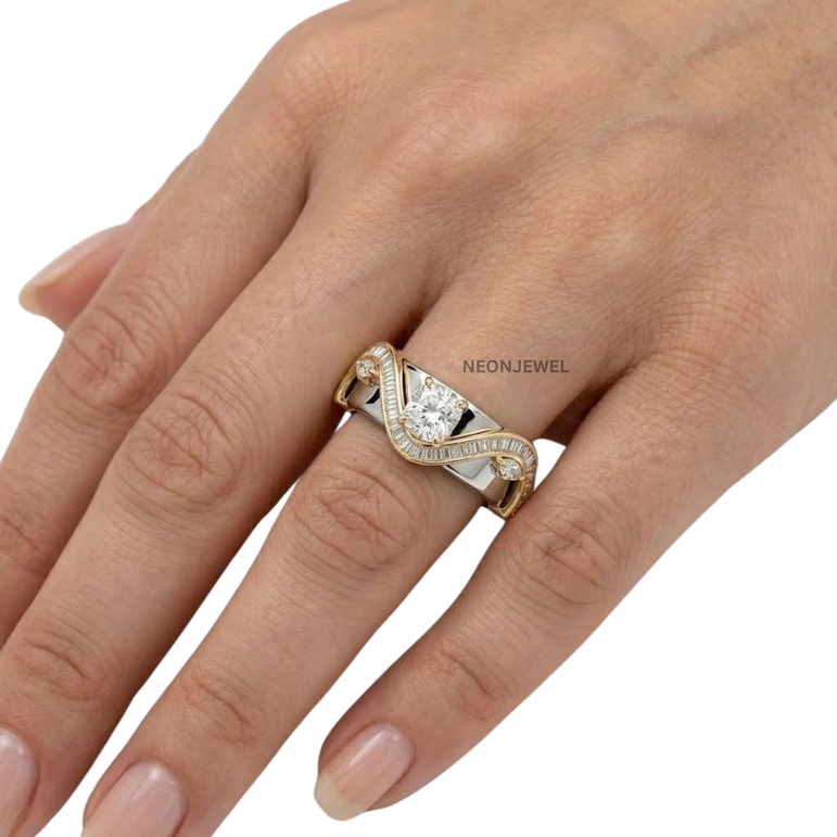 Cushion Cut Moissanite Smart Ring Cover • Gold Wave Baguette Ring Guard • Elegant Protector Jacket for Tech Rings